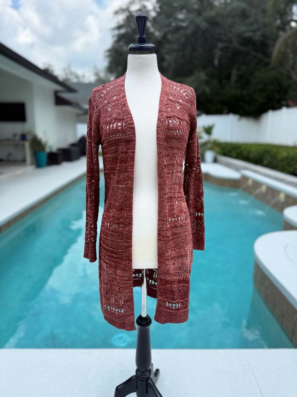 Love Ellie Women's Open Front Crochet Knit Long Cardigan Duster